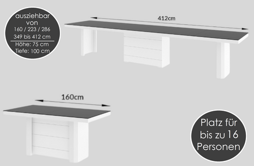 Design Esstisch Tisch HE-444 XXL ausziehbar 160 bis 412 cm