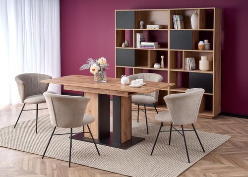 Design Esstisch Tisch HA-444 Eiche Wotan - Schwarz matt ausziehbar 130 bis 175 cm