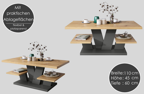 Design Couchtisch Viva Tisch Wohnzimmertisch 110x60x45 cm Ablagefläche