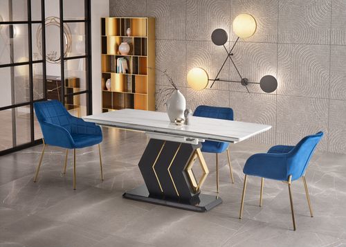 Design Esstisch Tisch HA-888 Marmoroptik - Schwarz Gold ausziehbar 160 bis 200 cm