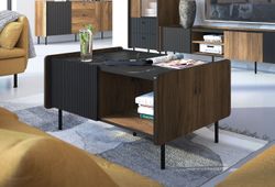 Couchtisch DC-6 Marmor Schwarz - Nussbaum Tisch Wohnzimmertisch mit Ablagefläche