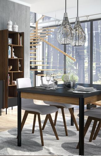 Design Esstisch Tisch DE-2 Marmor Schwarz - Nussbaum ausziehbar 200 bis 240 cm