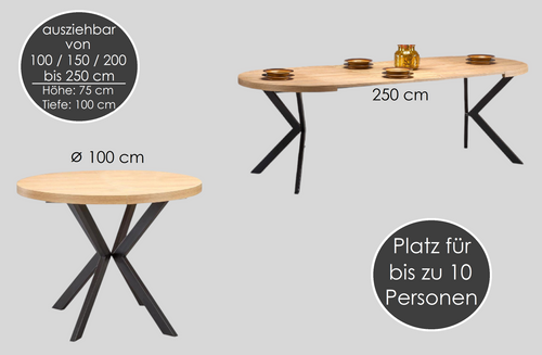 Design Esstisch Tisch rund HA-222 ausziehbar 100 - 250 cm