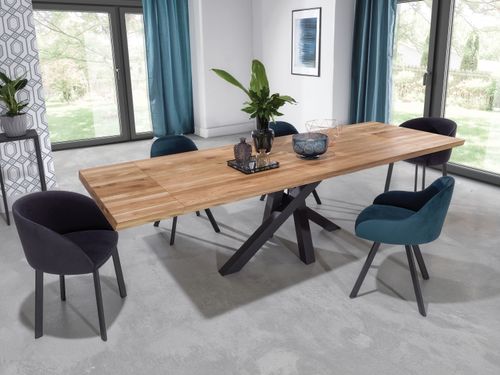 Design Esstisch MNS-1 Eiche massiv geölt - Schwarz pulverbeschichtet Tisch Esszimmer verlängerbar