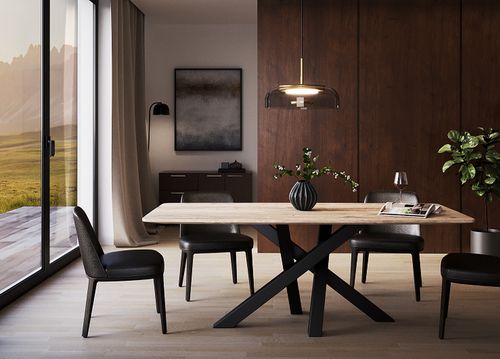 Design Esstisch MNT-1 Eiche Natur lackiert - Schwarz matt Massiv Echtholz Tisch Massivholz Esszimmer