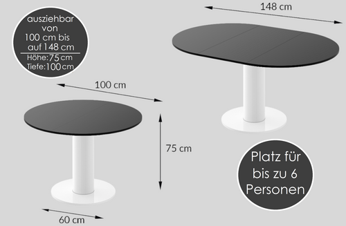 Design Esstisch Tisch HES-111 rund oval Hochglanz ausziehbar 100-148cm