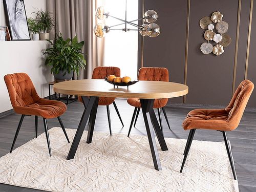 Design Esstisch GS-444 Eiche Natur - Schwarz matt oval ausziehbar