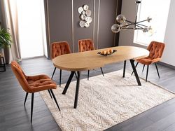 Design Esstisch GS-444 Eiche Natur - Schwarz matt oval ausziehbar