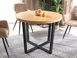 Design Esstisch GS-888 Eiche Natur - Schwarz matt rund ausziehbar oval