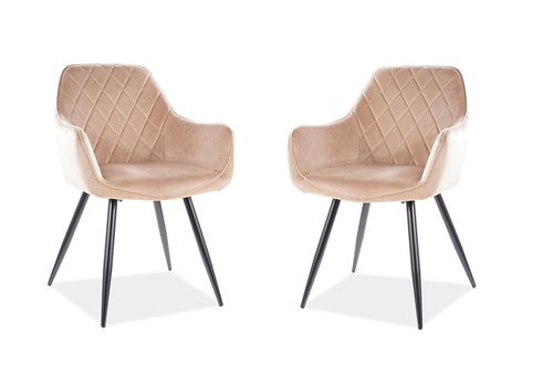 2er Set Design Esszimmerstuhl STS-111 Beige Schwarz Samt Stuhl Stühle