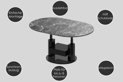 Couchtisch HPM-111 Hochglanz ausziehbar höhenverstellbar mit Schublade