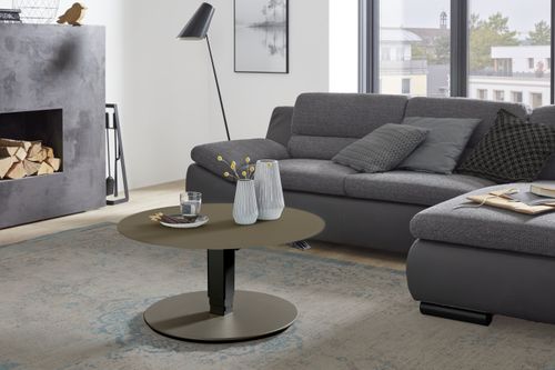 Vierhaus Couchtisch Beigegrau Glas Höhenverstellbar Rollen 1865-BGR