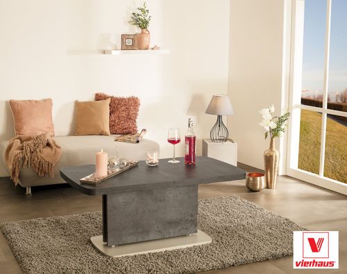 Vierhaus Couchtisch Betonoptik dunkel Silber Höhenverstellbar ausziehbar JM-02-02
