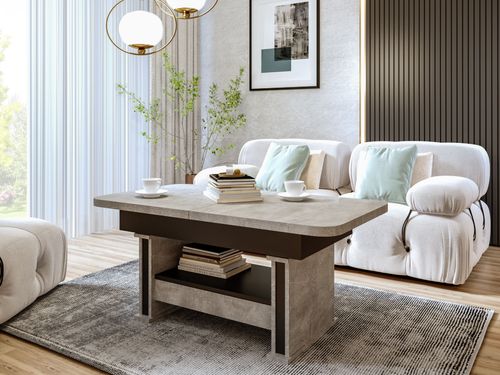Design Couchtisch DA-555 höhenverstellbar ausziehbar 120 bis 200 cm Schublade Esstisch Wohnzimmer abgerundete Ecken