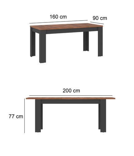 Design Esstisch WM-444 Amaretto Eiche Hudson - Anthrazit ausziehbar