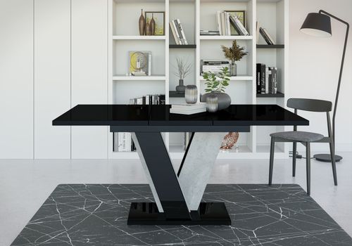 Design Esstisch PA-888 Schwarz Hochglanz Beton ausziehbar Esszimmer
