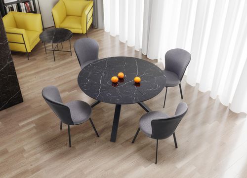 Design Esstisch rund HA-500 Glasplatte Marmor Schwarz ausziehbar Glas