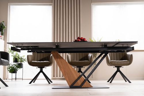 Design Esstisch GN-111 Keramik Marmor Schwarz - Eiche ausziehbar Esszimmer Tisch