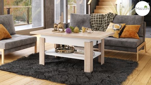 Design Couchtisch Tisch Rio stufenlos höhenverstellbar 55 - 67 cm ausziehbar 130 - 170cm mit Ablagefläche Esstisch