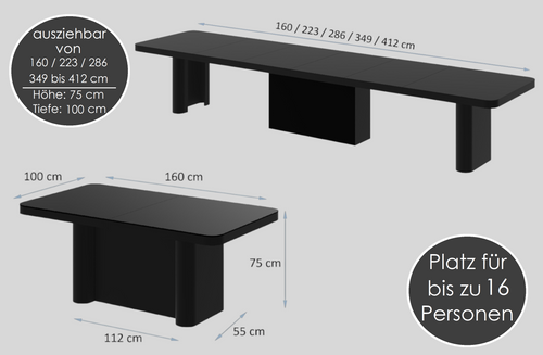 Design Esstisch Tisch Portono XXL ausziehbar 160 bis 412 cm Esszimmer