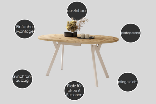Design Esstisch Aldo ausziehbar 90 cm bis 145 cm rund Esszimmer Tisch