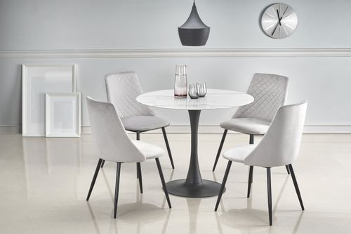 Design Esstisch rund HAA-111 Glasplatte Marmor Weiß - Schwarz runder Glastisch Esszimmer Tisch