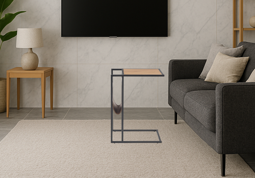 Design Beistelltisch HCO-111 Eiche Gold / Schwarz 47x33x65 cm mit Ablage und Tasche Zeitungsständer Notebooktisch Nachttisch