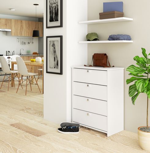 Design Schuhschrank AS-111 Weiß mit 4 Fächern für 8 Paar Schuhe Schuhregal Schuhaufbewahrung Schuhkommode alt-