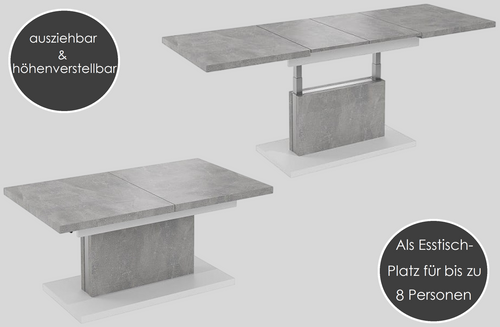 Design Couchtisch DA-888 höhenverstellbar ausziehbar 120 bis 200 cm Tisch Esstisch Wohnzimmertisch