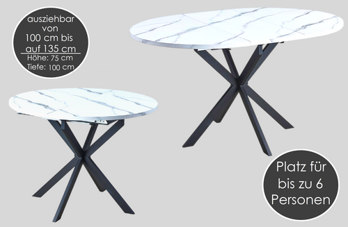 Design Esstisch rund GO-111 ausziehbar Tisch Esszimmer 100x100x75 cm