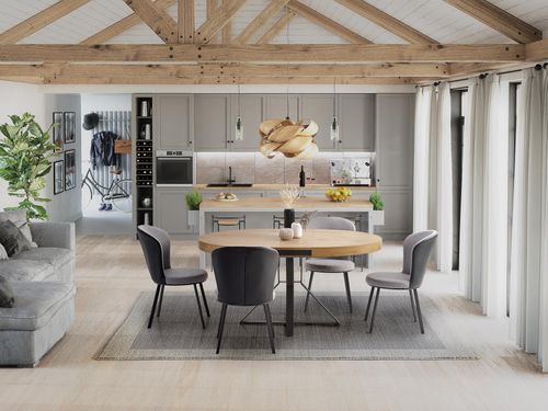 Design Esstisch rund HA-300 Eiche Gold - Schwarz matt ausziehbar Tisch alt-