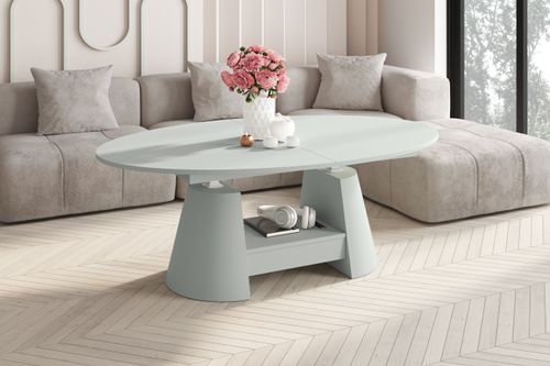 Design Couchtisch oval Calabrio stufenlos höhenverstellbar ausziehbar Schublade Tisch Esstisch alt-