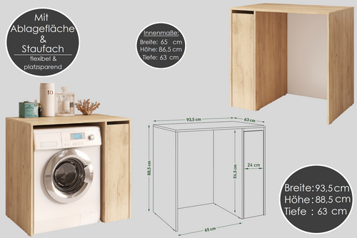 Carl Svensson W-222 Waschmaschinenschrank mit Ablage & Stauraum 93,5x88,5x63 cm Badezimmerschrank Waschmaschinenunterschrank