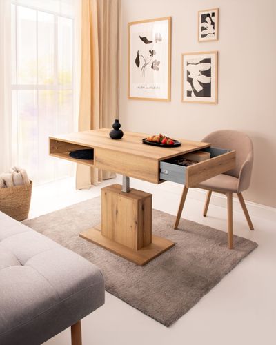Design Couchtisch WM-3 stufenlos höhenverstellbar Esstisch Schublade Ablage
