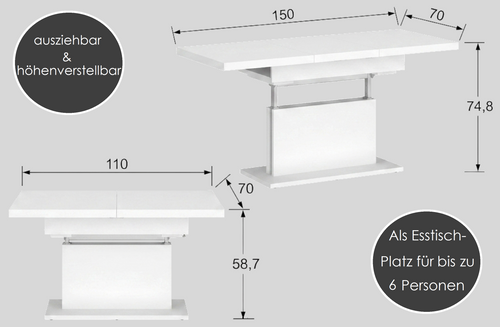 Design Couchtisch WM-5 höhenverstellbar ausziehbar Esstisch