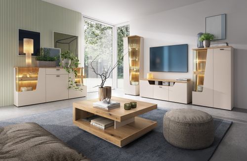 Design Couchtisch WM-7 Coast Evoke Eiche - Cashmere mit Ablage Wohnzimmertisch Tisch
