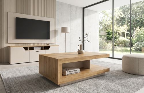 Design Couchtisch WM-7 Coast Evoke Eiche - Cashmere mit Ablage Wohnzimmertisch Tisch