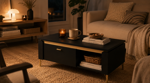 Design Couchtisch WM-9 Moderner Couchtisch mit Stauraum und offener Ablage