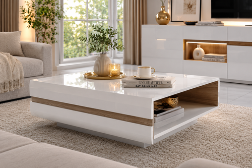 Design Couchtisch WM-10 Weiß 75,2x39x75cm mit Ablage