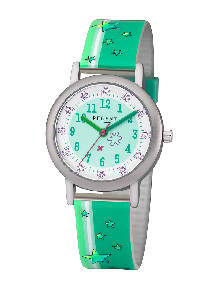 Kinderuhr grün BA-382 Regent Uhrenrudloff | mit Glitzereffekt