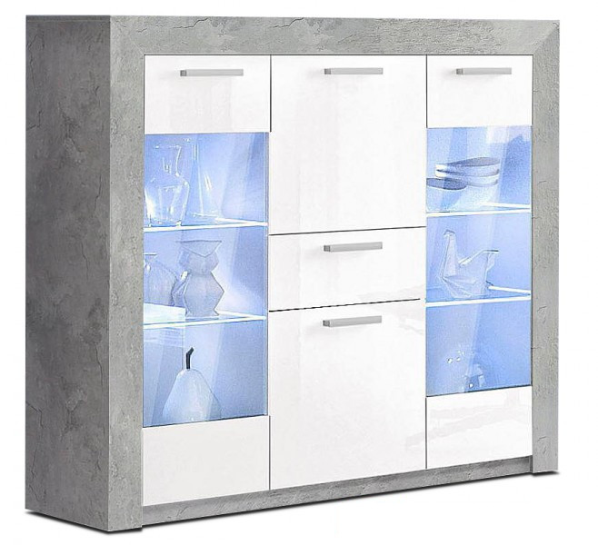 HIGHBOARD VITRINE FLUR WOHNZIMMER SCHRANK BETON-OPTIK WEIß HOCHGLANZ ... HIGHBOARD VITRINE FLUR WOHNZIMMER SCHRANK BETON-OPTIK WEIß HOCHGLANZ ...