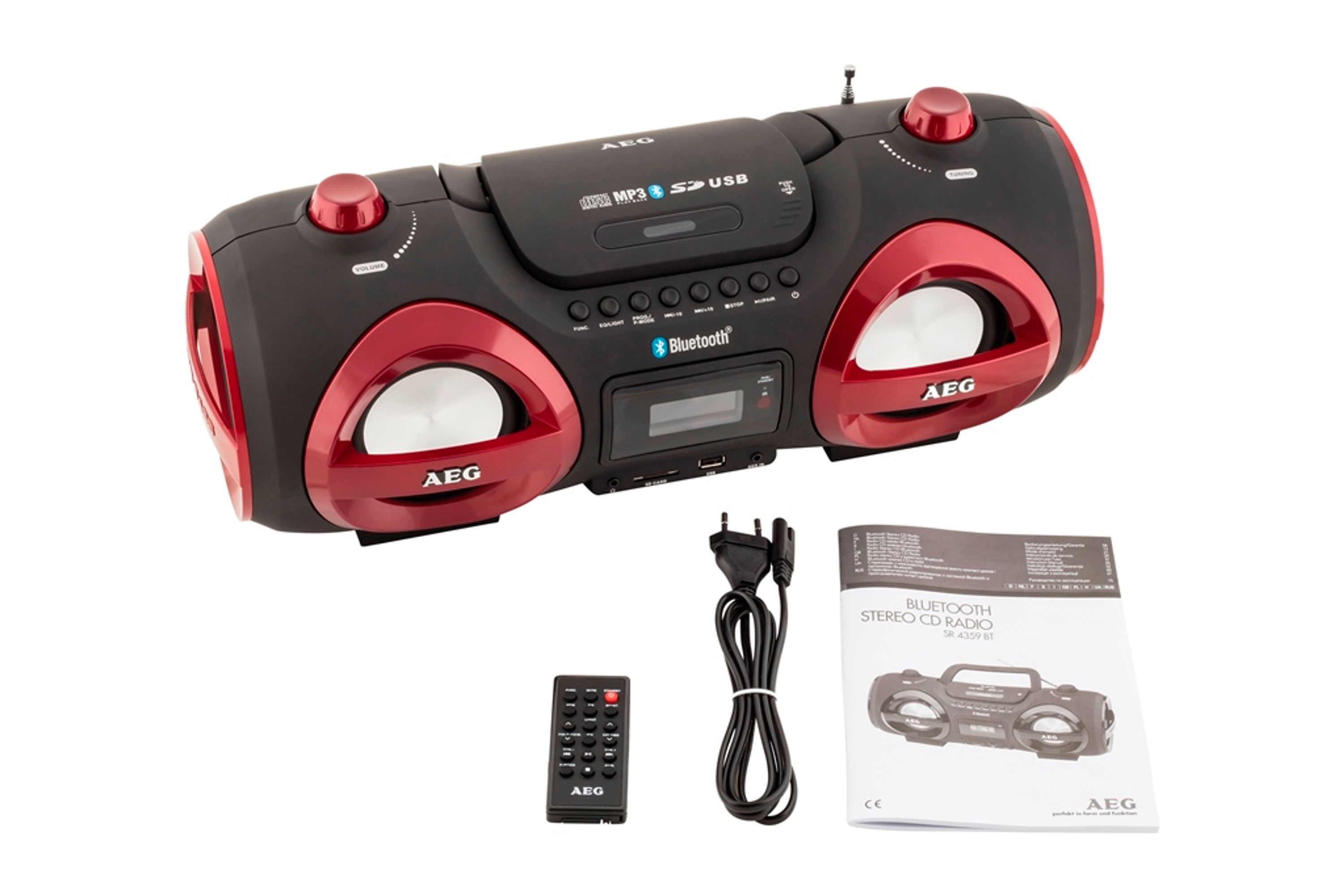 Tragbarer CD Player Bluetooth, CD/MP3, USB, AUX AEG SR 4359 BT Red