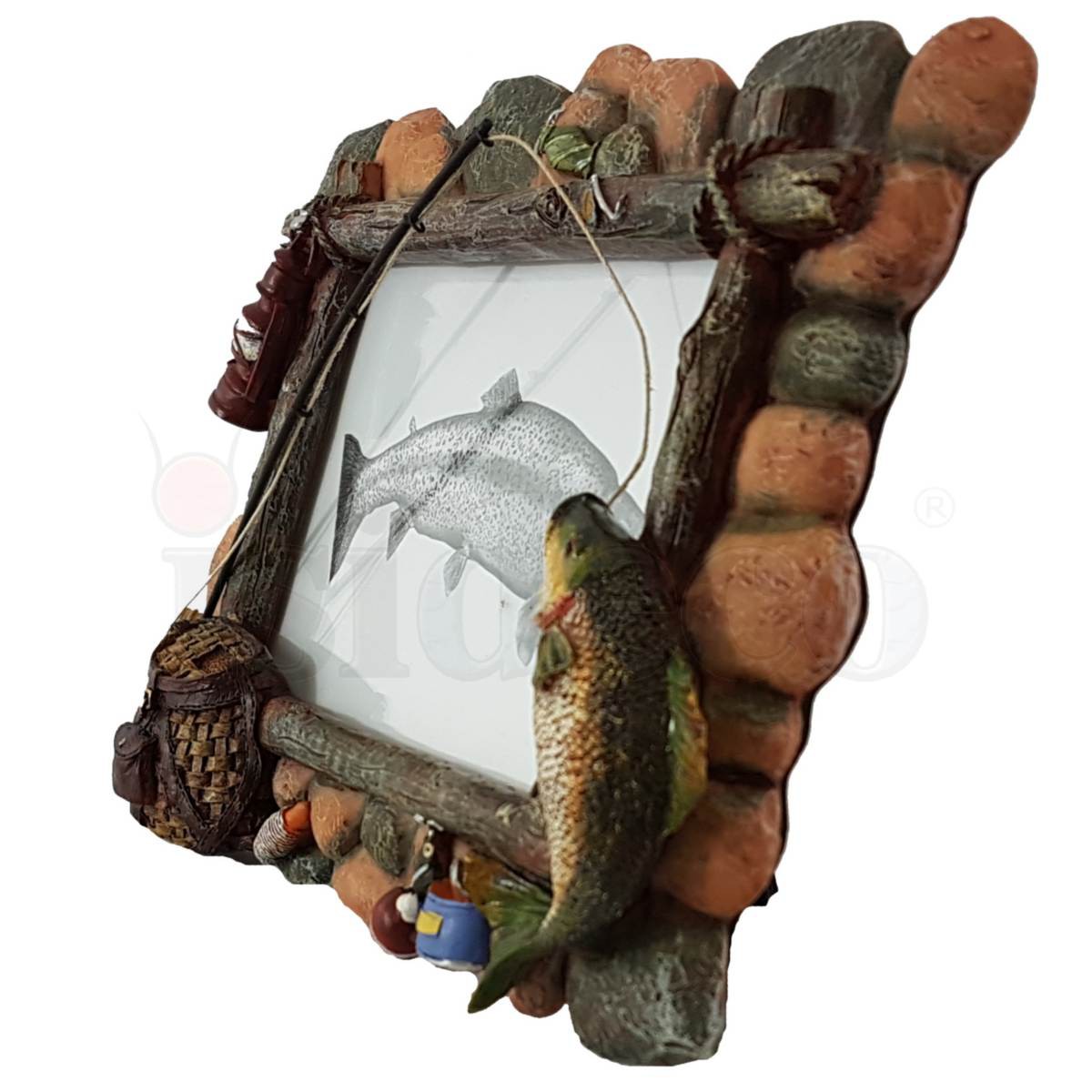 Bilderrahmen Fisch an der Rute 21cm