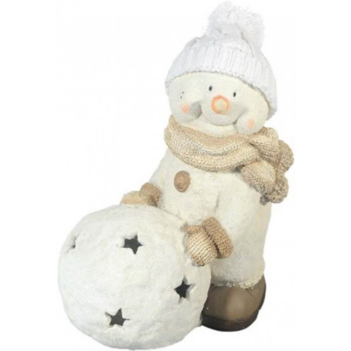 Winter Dekofigur - Schneemann steht an Kugel 35cm | Isideco