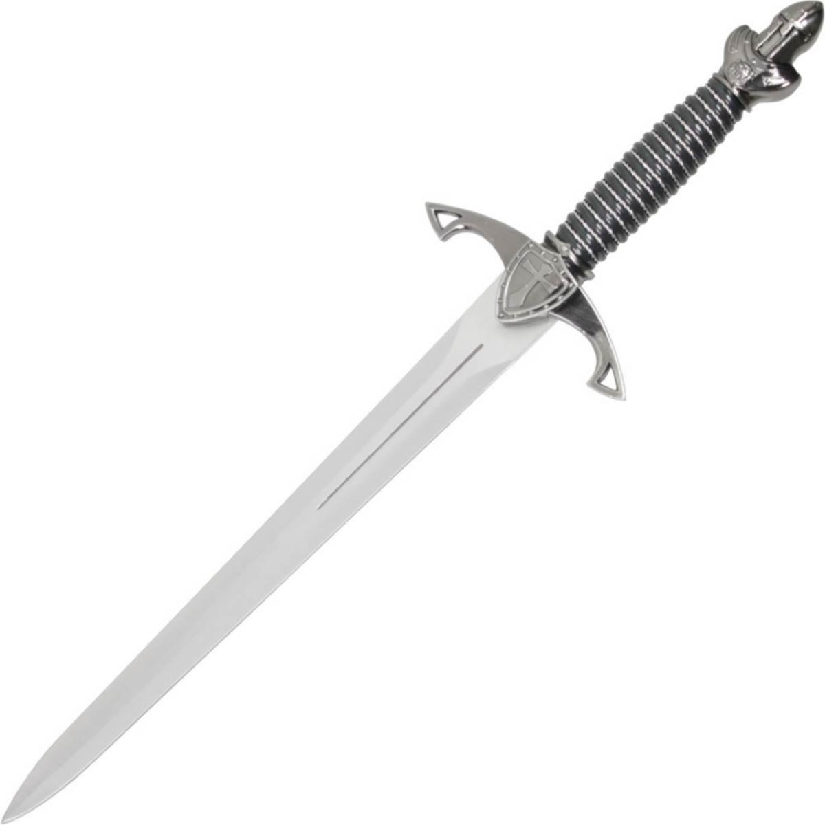 Mittelalterlicher Dolch silber mit Ritter verziert und Ritterhelm Knauf Isideco