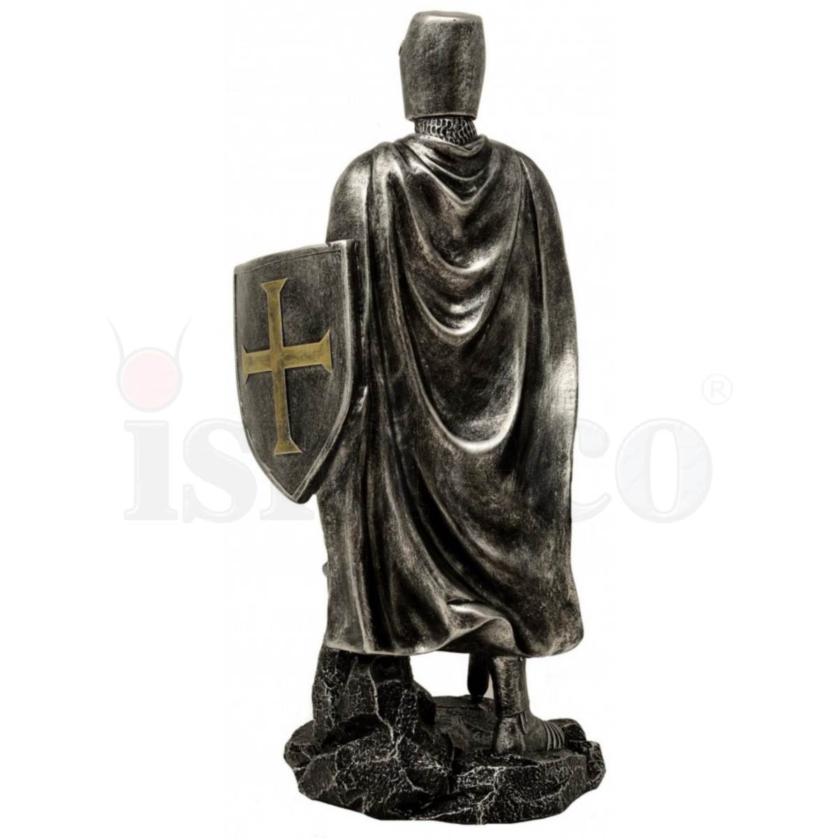 MystiCalls Kreuzritter Figur Silber-Bronze - 20cm Ritter Statue