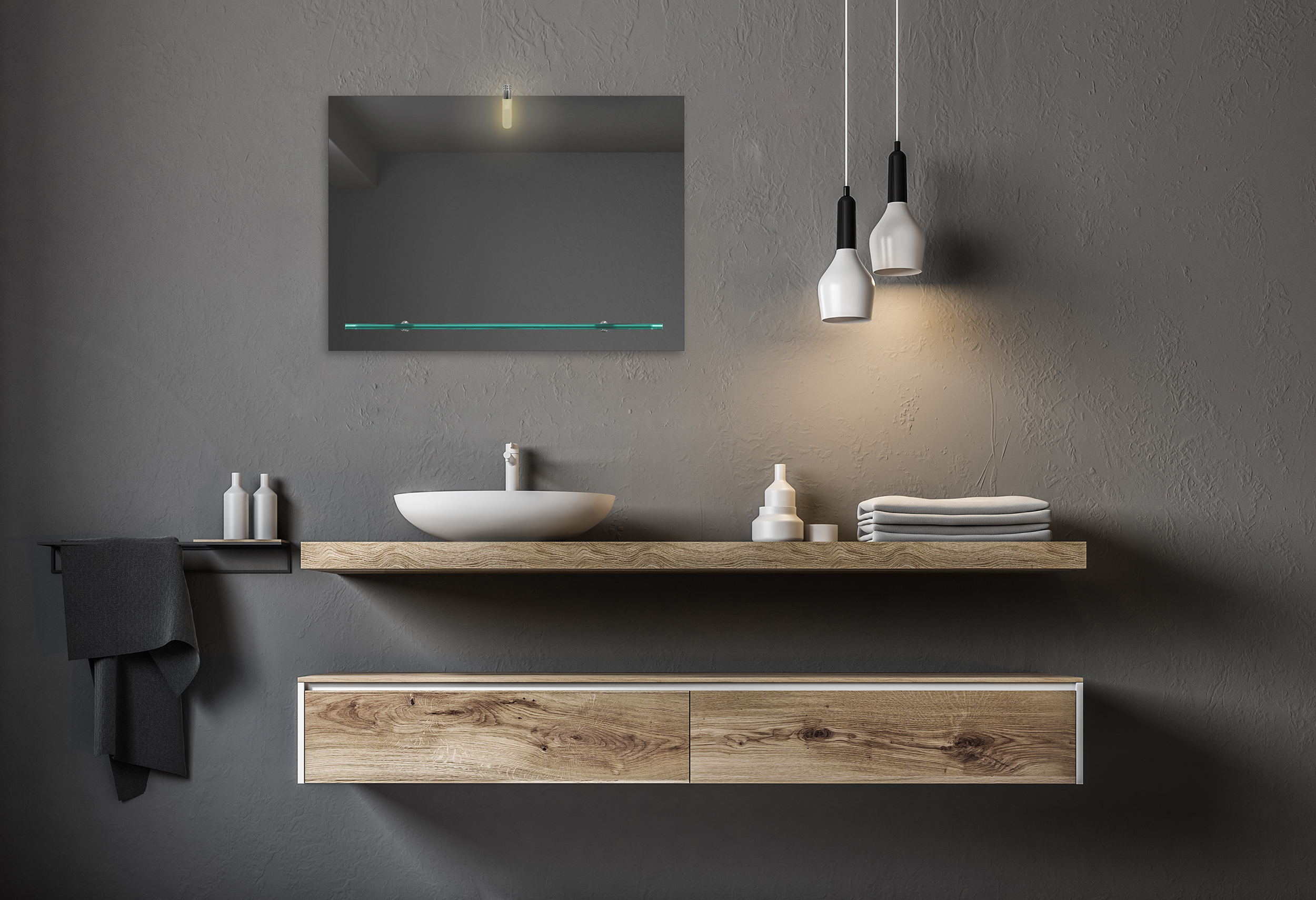 Badezimmerspiegel LED Spiegel Wandspiegel mit Ablage und Lampe Gäste WC