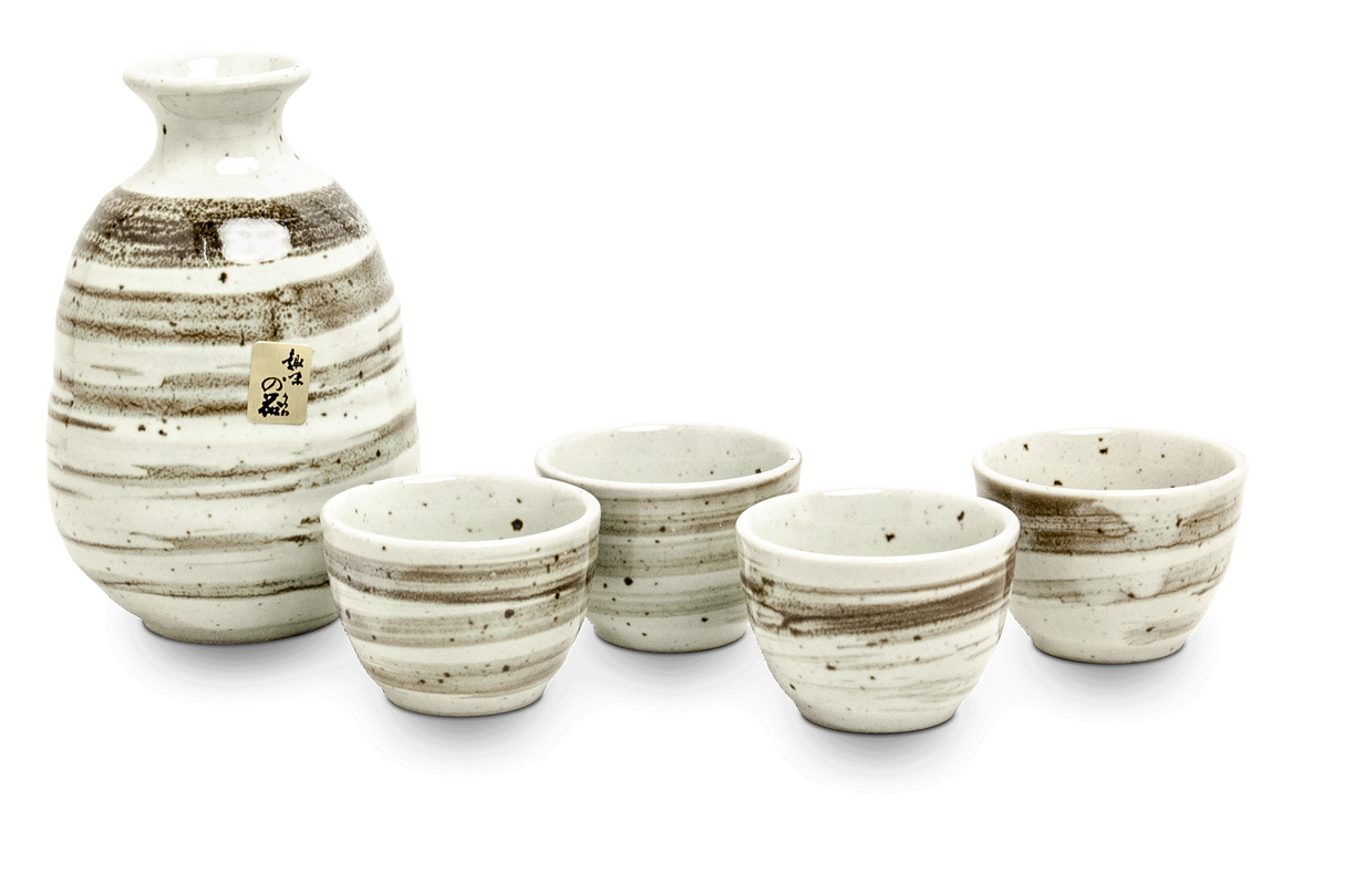 japanisches 5teiliges Sake Set aus Keramik [ Pearl Cream ] dekorativ