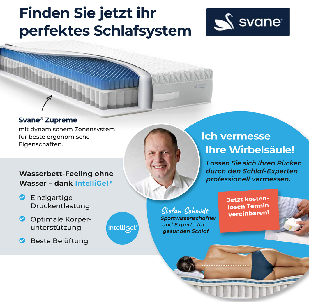 Sichern Sie sich Ihre persönliche Schlafberatung mit Wirbelsäulenvermessung - Svane Beratertage