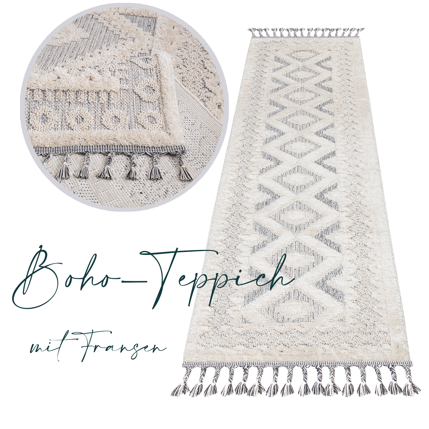Teppich Boho Style mit Fransen Hochtiefeffekt myshop24 